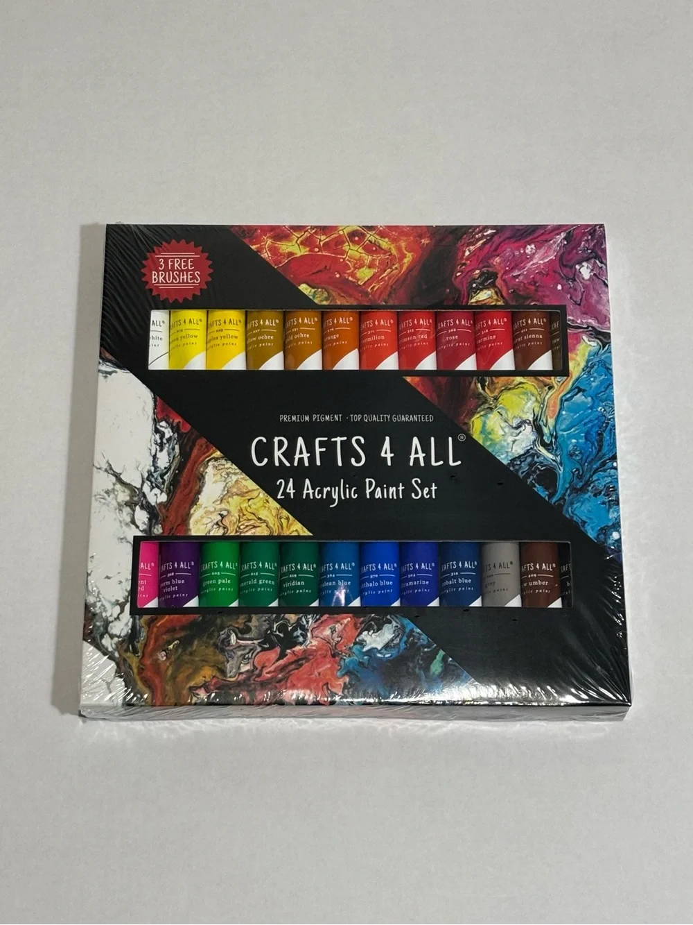 Crafts 4 All 24 Acrylic Paint Set Multicolor w/ 3 Brushes - NEW